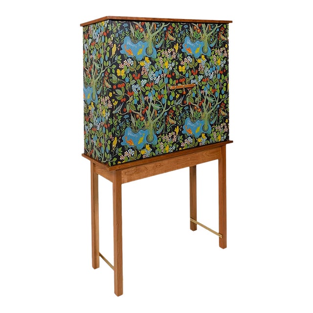 Beautiful Ivy Cabinet, Cherry, Brass, Josef Frank 'Paradiset' Wallpaper For Sale