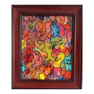 Serg Graff "Golden Comb" Abstract Acrylic Painting Framed Outsider Art Coa For Sale