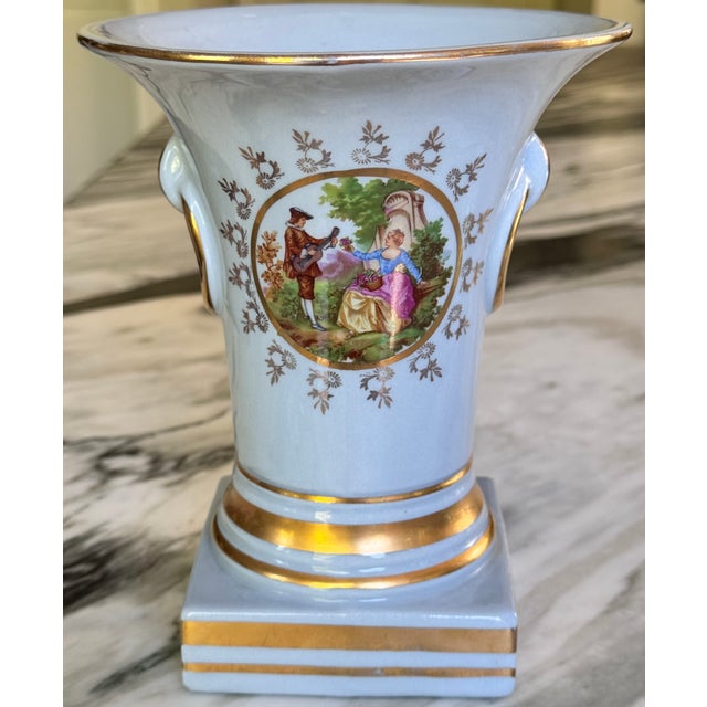 Mid-Century French Blue With Gold Gilt Fragonard Motif Vase For Sale - Image 17 of 18
