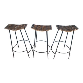 Natural Woven Barstools - Set of 3 For Sale