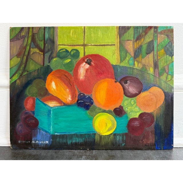 Orange Mid-Century Original Fruit Still Life Oil Painting For Sale - Image 8 of 8