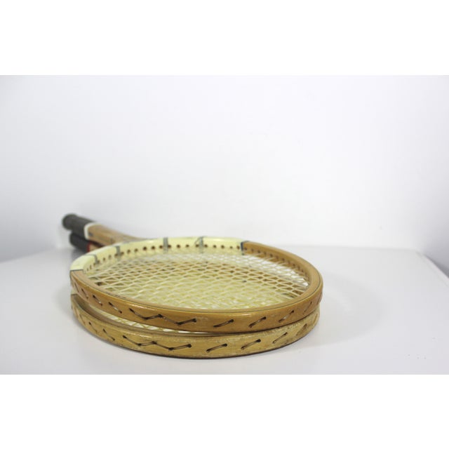 Cream Curated Set of Antique Sport Tennis Rackets for Designer Decorating Wood Racquet Set of Two Sports Equipment Memorabilia For Sale - Image 8 of 8
