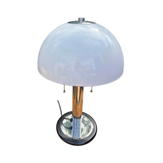 1970s Vintage Mid Century Modern Mushroom Style Dome Table Lamp in Chrome For Sale - Image 5 of 6