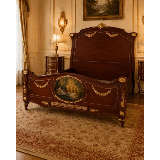 1950 European Artisan Louis XVI Mahogany Bedframe – 4 Pc For Sale - Image 6 of 16
