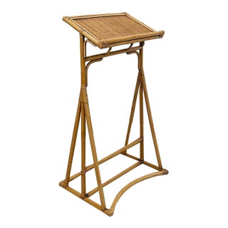 Vintage Rattan Wicker Easel Podium Art Stand Coastal Boho Hollywood Regency For Sale