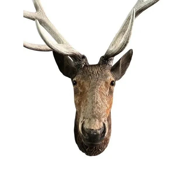 Cabin Late 19th Century Wood Carved Stag Head Blakc Forest Deer Carving For Sale - Image 3 of 9
