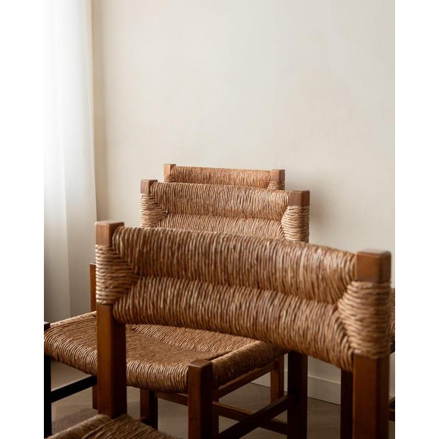 French Mid-Century Wood and Rush Dining Chairs, 1960s, Set of 6 For Sale - Image 6 of 18
