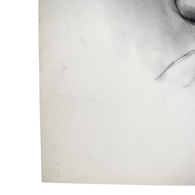 Black and White Charcoal Portrait Drawing of a Woman With Swept-Up Hair - Signed For Sale In Oklahoma City - Image 6 of 10