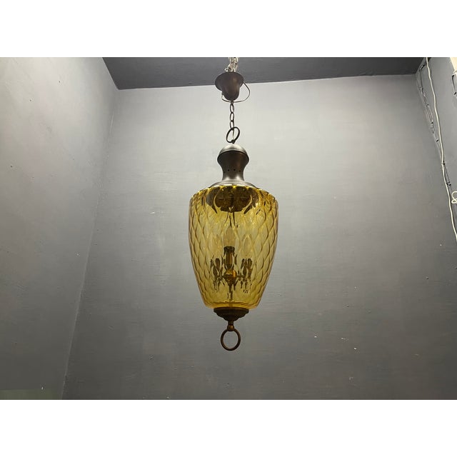 Metal Vintage Amber Glass Pendant Light, 1960s For Sale - Image 7 of 12
