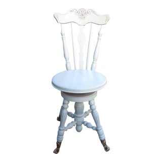 Antique Painted High Back Piano Stool W/ Nautical Glass Claw Feet For Sale