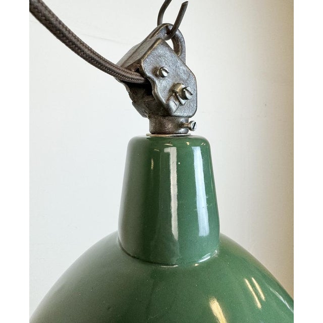 Paint Industrial Green Enamel Factory Lamp with Cast Iron Top, 1960s For Sale - Image 7 of 18