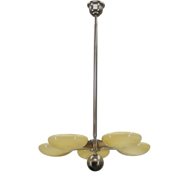 Art Deco Functionalist Nickel-Plated Chandelier, 1930s For Sale