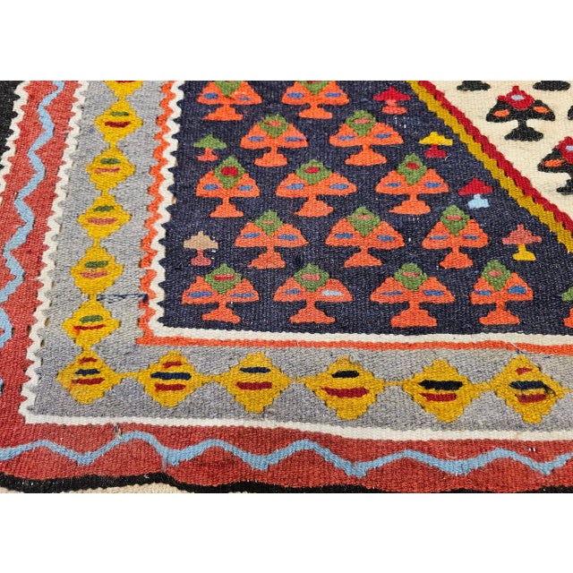 Vintage Persian Senneh Kilim, Flat-Woven Wool Rug, Paisley Pattern, Ivory & Black, 3x6 For Sale - Image 13 of 15