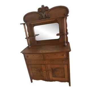 Carved Antique Quartersawn Victorian Tiger Oak Wood Style Buffet Server/Sideboard For Sale