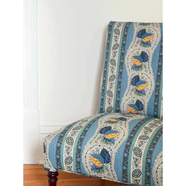 French Antique Napoleon Slipper Chair, Decor Barbares Fabric For Sale - Image 3 of 7