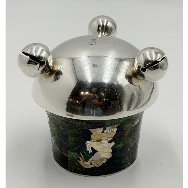 1970s Rare Los Castillo Tripod Vase With Malachite, Lapis, Azurite & Turquoise Inlay For Sale - Image 10 of 18