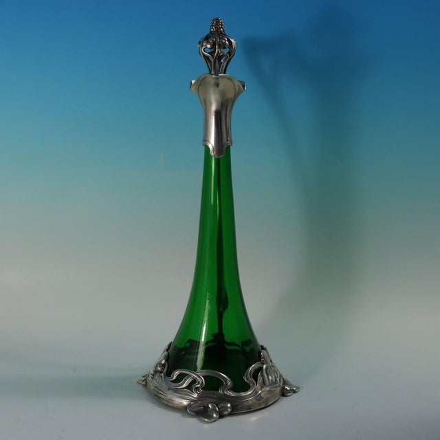 Glass Art Nouveau WMF Claret Jug and Stopper With Green Glass Liner For Sale - Image 7 of 15