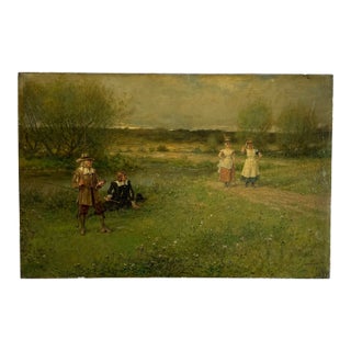 19th Century George Henry Boughton Oil on Board Fishermen & Milkmaids Signed & Annotated For Sale