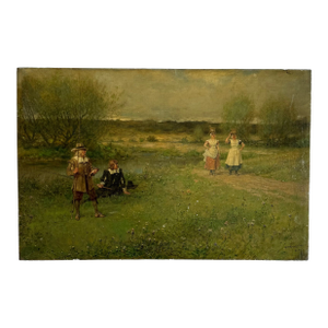 19th Century George Henry Boughton Oil on Board Fishermen & Milkmaids Signed & Annotated