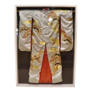 Mid 20th Century Framed Japanese Wedding Kimono With Silk Embroidered Decoration