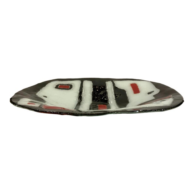 Mid-Century Modern Style Large Abstract Black and Red Art Glass Bowl For Sale