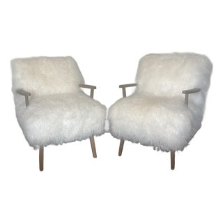 Four Hands Ashland Cream Mongolian Sheepskin Chairs For Sale