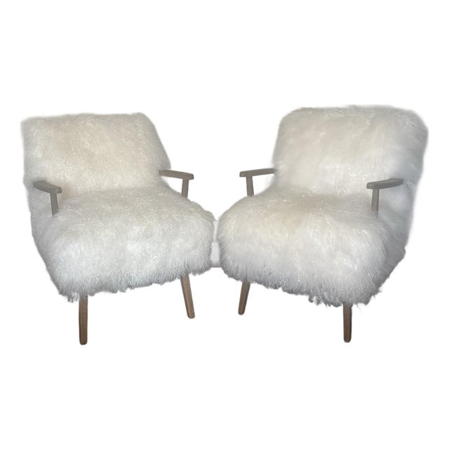 Four Hands Ashland Cream Mongolian Sheepskin Chairs For Sale