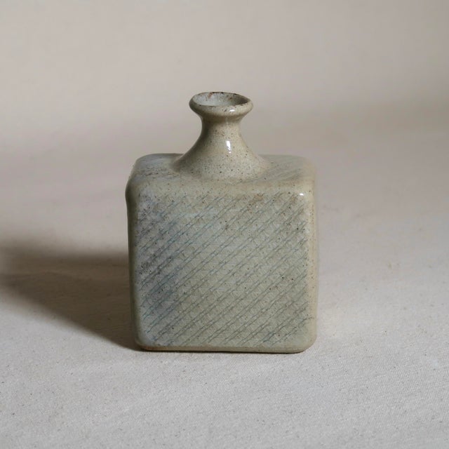 Mid-Century Modern Signed 1983 Textured Grey Scandinavian Style Studio Pottery Bud Vase by Glen Curtis For Sale - Image 3 of 11