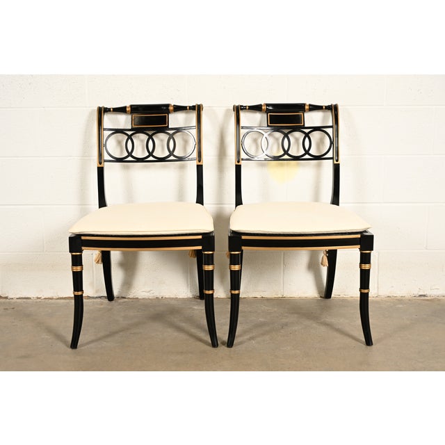 A gorgeous pair of Regency style side chairs or dining chairs By Baker Furniture, "Historic Charleston" Collection USA,...