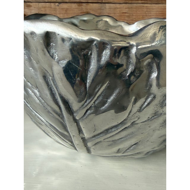 Late 20th Century Vintage Cabbage-Form Cast Metal Decorative Bowl With Pewter-Tone Finish For Sale - Image 5 of 11