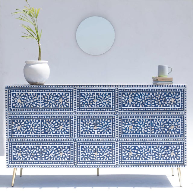 Not Yet Made - Made To Order Arabesque Bone Inlay Six-Drawer Dresser - Blue by House of Jaipur For Sale - Image 5 of 6