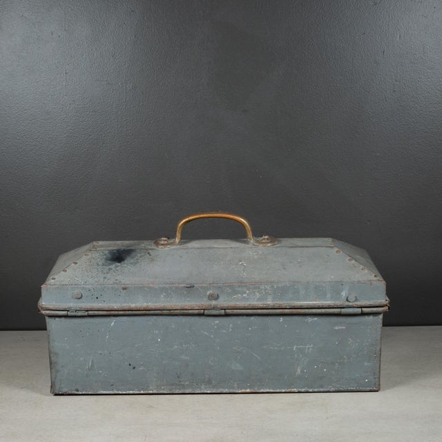 Early 20th C. Factory Toolbox With Solid Bronze Handle C.1930-1940 For Sale - Image 4 of 10