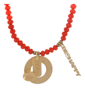 Believe & Be Happy Red Crystal Beaded Gold Choker Necklace