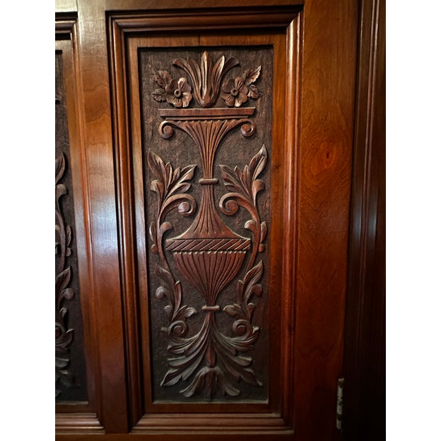 Late 19th Century Late 19th Century Victorian Carved Walnut Triple Compactum Wardrobe With Beveled Mirror Doors For Sale - Image 5 of 9