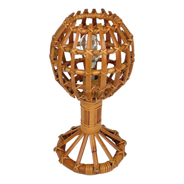 Globe Rattan Table Lamp, France, 1960s For Sale