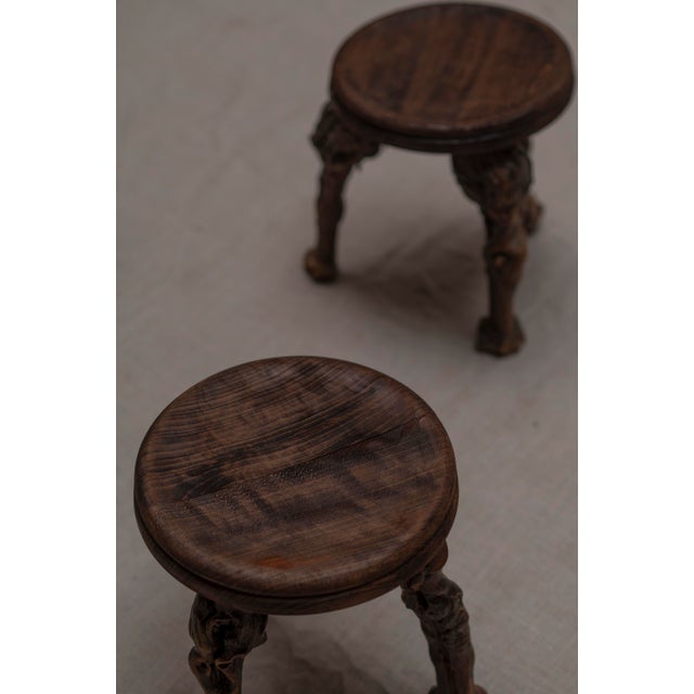 Beautiful set of four French sculptural stools dating from the 1960s, handcrafted from stunning textured vine wood. Each...