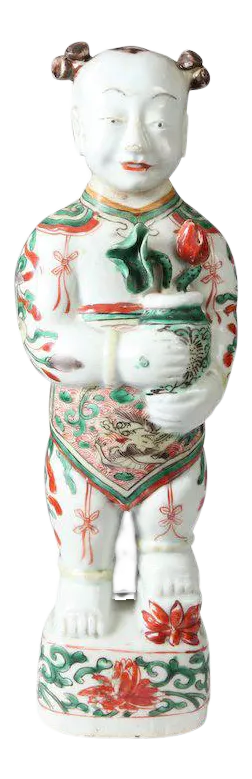 17th Century Chinese Kangxi Porcelain with Wucai Glaze Ho Ho Boy Figure