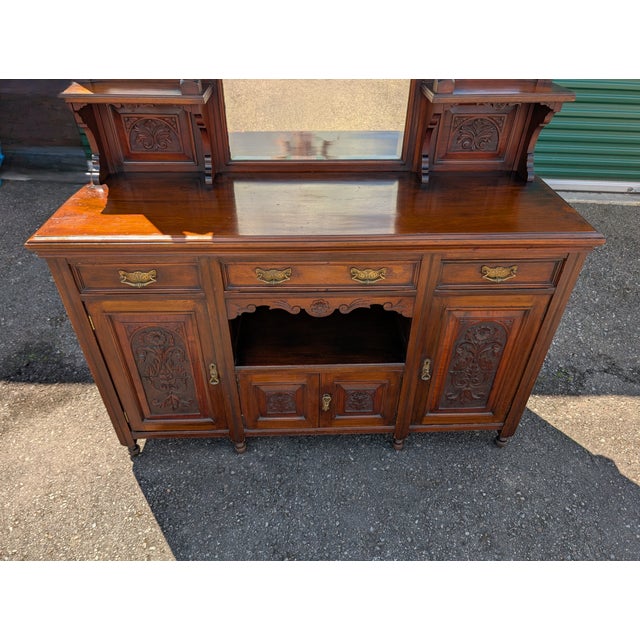 Early 20th Century Antique Victorian Edwardian Mirror Back Mahogany Sideboard Buffet For Sale - Image 5 of 12