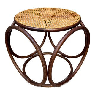 1970s Mid-Century Thonet Bentwood and Cane Stool Table, Ottoman For Sale