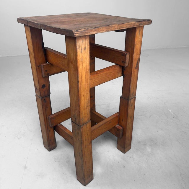 Brown Minimalist Japanese Wooden Stool Mingei, 1950s For Sale - Image 8 of 13
