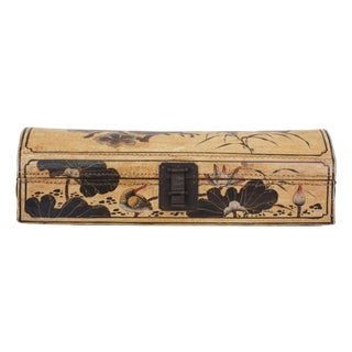 Antique Japanese Hand-Painted Leather Pillow Box For Sale