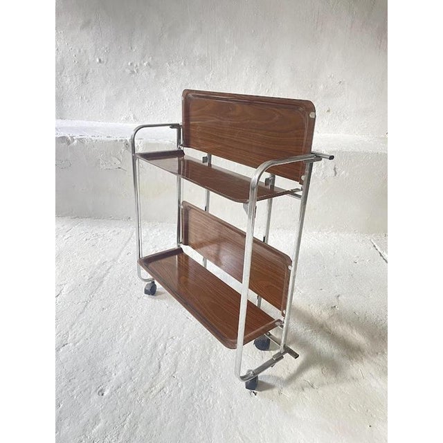 Wood Mid-Century Chrome Folding Serving Trolley, Germany, 1950s For Sale - Image 7 of 10