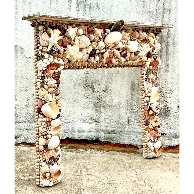 Vintage Boho Shell Encrusted Fireplace Surround For Sale In West Palm - Image 6 of 12