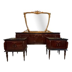 Art Deco Chest of Drawers with Mirror and Nightstands, Italy, 1930s, Set of 3 For Sale
