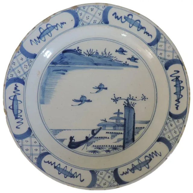 18th Century Dutch Delft Charger Platter Decorated in Blue and White For Sale - Image 10 of 10