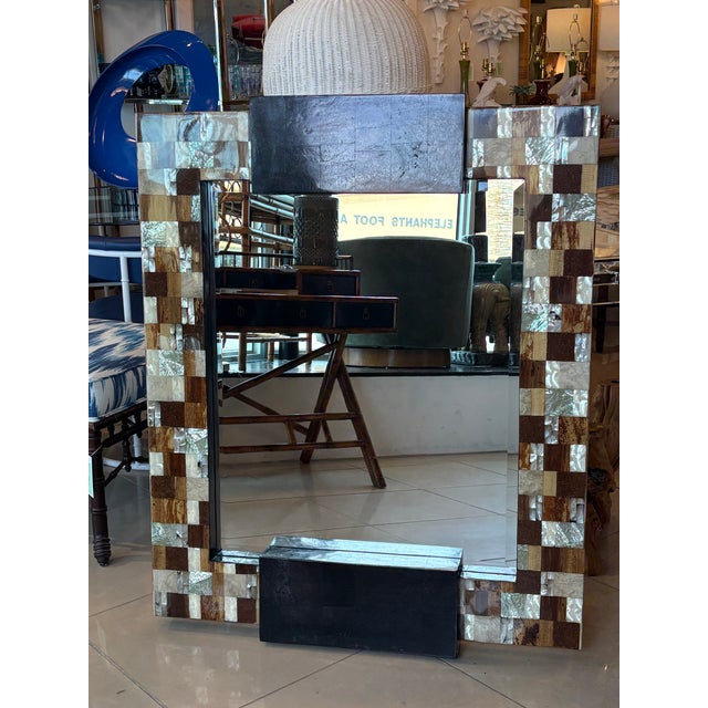 Brown Marquis Collection Beverly Hills Wall Mirror Stone Pen Coconut Shell Wood For Sale - Image 8 of 12