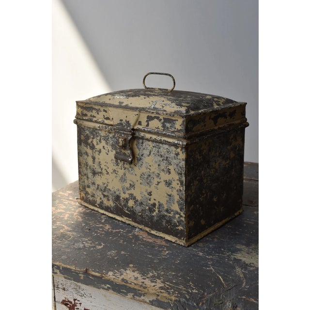 Rustic Antique Weathered Cream-Painted Tin Box, Circa Late 19th - Early 20th Century For Sale - Image 3 of 16