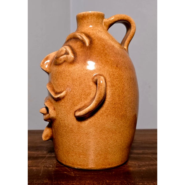 ​Vintage Rodney Leftwich Signed Nc Folk Art Pottery Stoneware Face Jug For Sale - Image 10 of 11