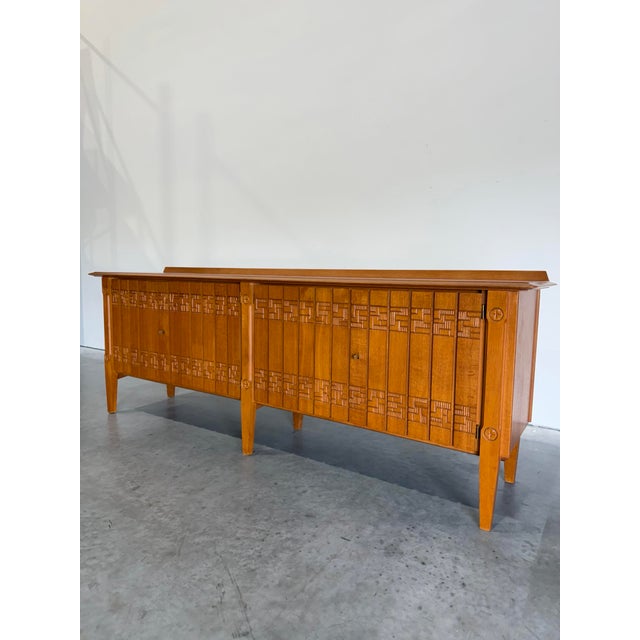 Brutalist Mid Century Guillerme Et Chambron Style Carved Oak Sideboard For Sale - Image 3 of 15