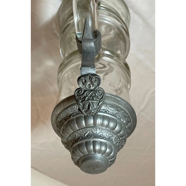 Metal Large Antique 1800s Hand Blown Glass Pewter German Lidded Beer Stein Mug Pitcher For Sale - Image 7 of 10